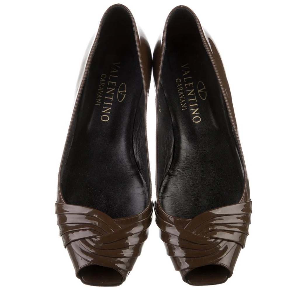 Valentino Garavani Brown Leather Peep Toe Flats